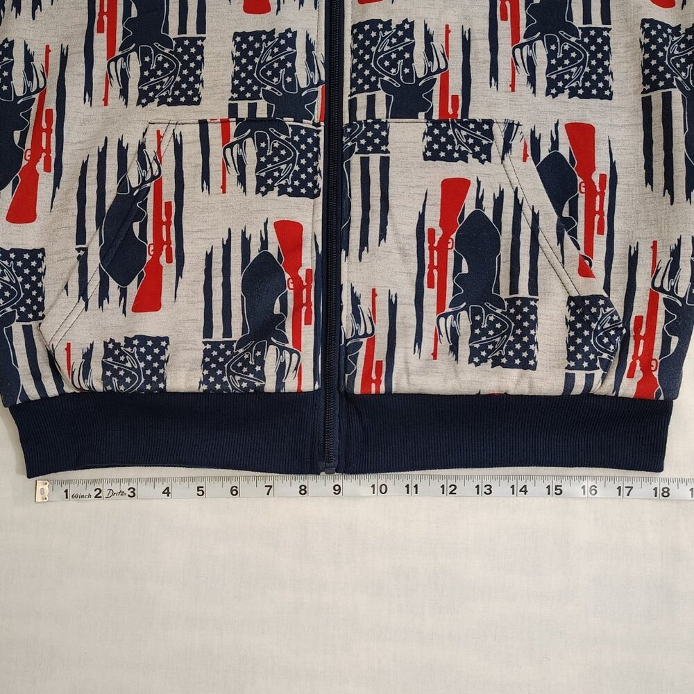 Canyon Creek Hooded Sweatshirt Sz Medium Deer Huning American Flag Sherpa Lining - Picture 13 of 16